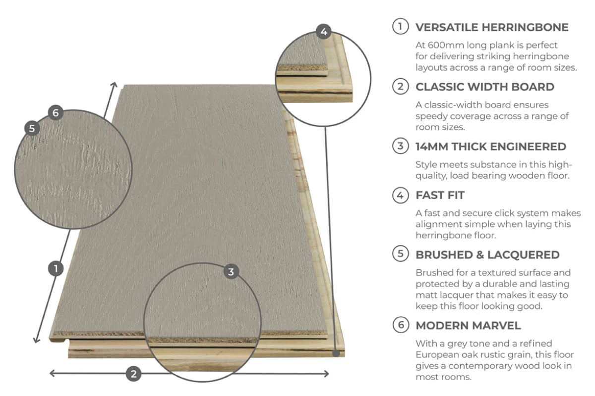 Home Choice Engineered European Rustic Oak Herringbone Flooring 14mm x 150mm Platinum Matt Lacquered - Image 6